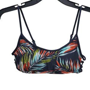 Mossimo Women's Y2K Navy Tropical Leaf Cage‎ Side Pull On Bikini Swim Bralette S